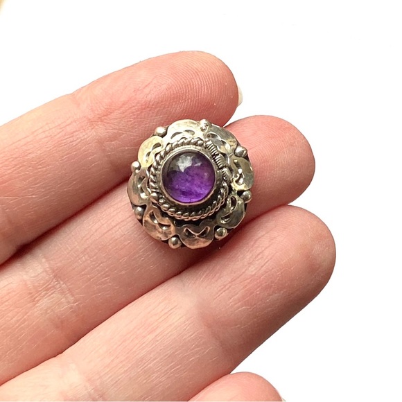Taxco Jewelry - Vintage Taxco Sterling Silver Amethyst Poison Ring Adjustable
